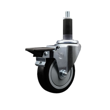Service Caster 4'' Black Poly Swivel 1-1/8'' Expanding Stem Caster with Brake SCC-EX20S414-PPUB-BLK-PLB-118